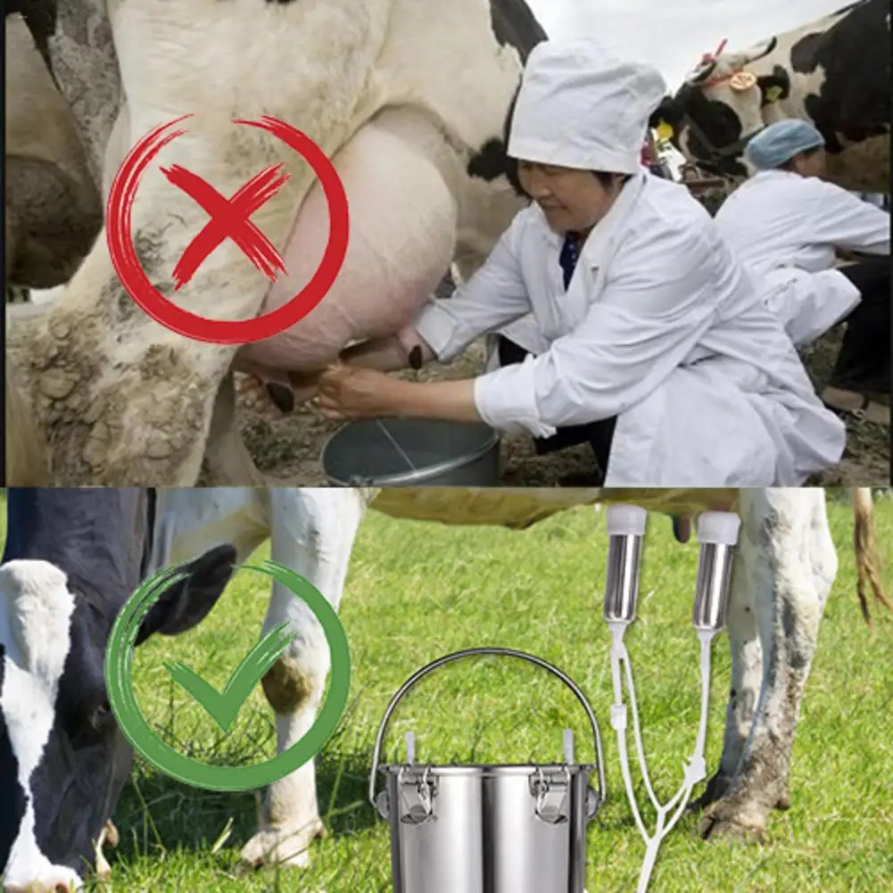 5.5L Cow Electric Milking Machine For Cattle Goat Stainless Steel Milker Vacuum Pump Bucket Milking Machines For Farm Livestock