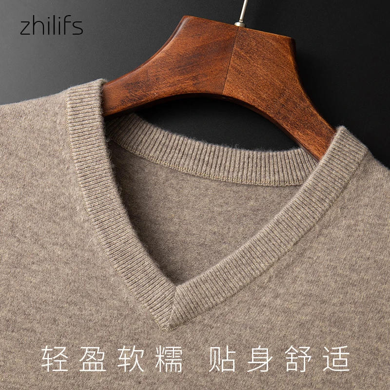 Men's V-Neck Sweater Autumn Winter Men's Rollneck Warm 100 Merino pure wool Knitted Sweater Keep Warm Men Jumper