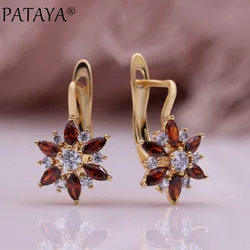 PATAYA New 585 Rose Gold Color Multicolor Natural Zircon Earrings Gifts for Women Fashion Jewelry Luxury Quality Flower Earrings