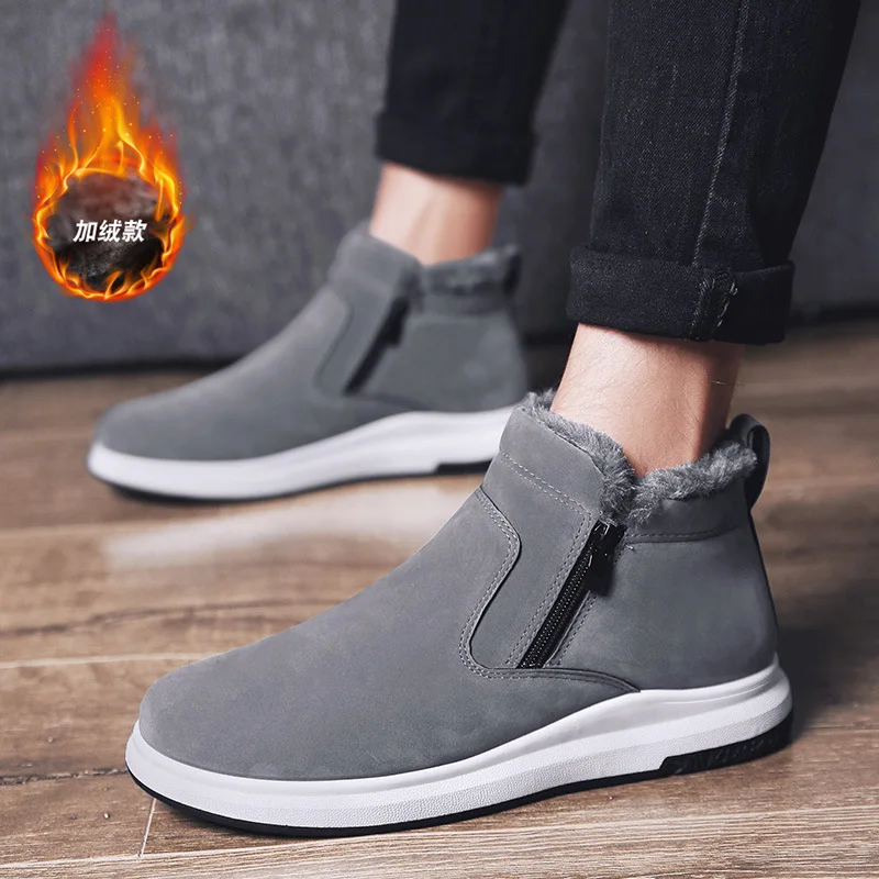 Winter Men Boots High-top Fur Sneakers Platform Snow Boots Suede Ankle Boots 2021 Winter Slip on Work Shoes for Men Botas Hombre