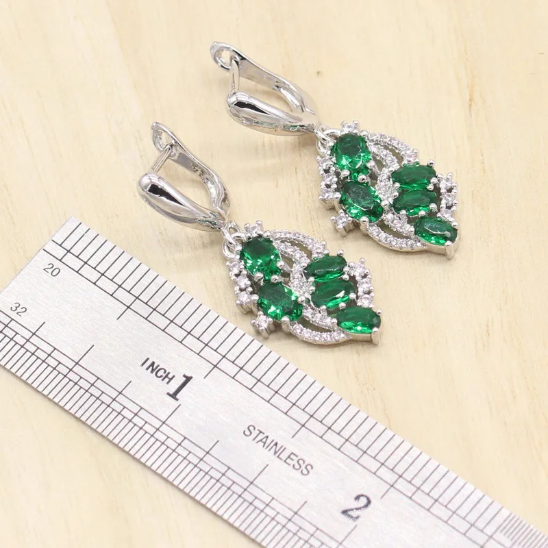 Trendy Green Semi-precious Women Silver 925 Wedding Jewelry Sets with Bracelet Necklace Pendant Earrings Ring Birthday Gift