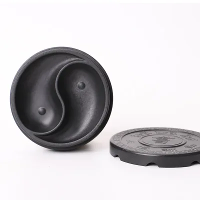 1Pcs Plastic Ronde Inkstone Met Cover Geribbelde Inkstone In Chinese Kalligrafie Inkt Zwembad 9.5x2.2cm