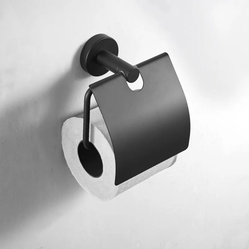 

Wall Mount Toilet Paper Holder with Cover, Bathroom Hardware, Stainless Steel Roll Paper Holders, Concise Black
