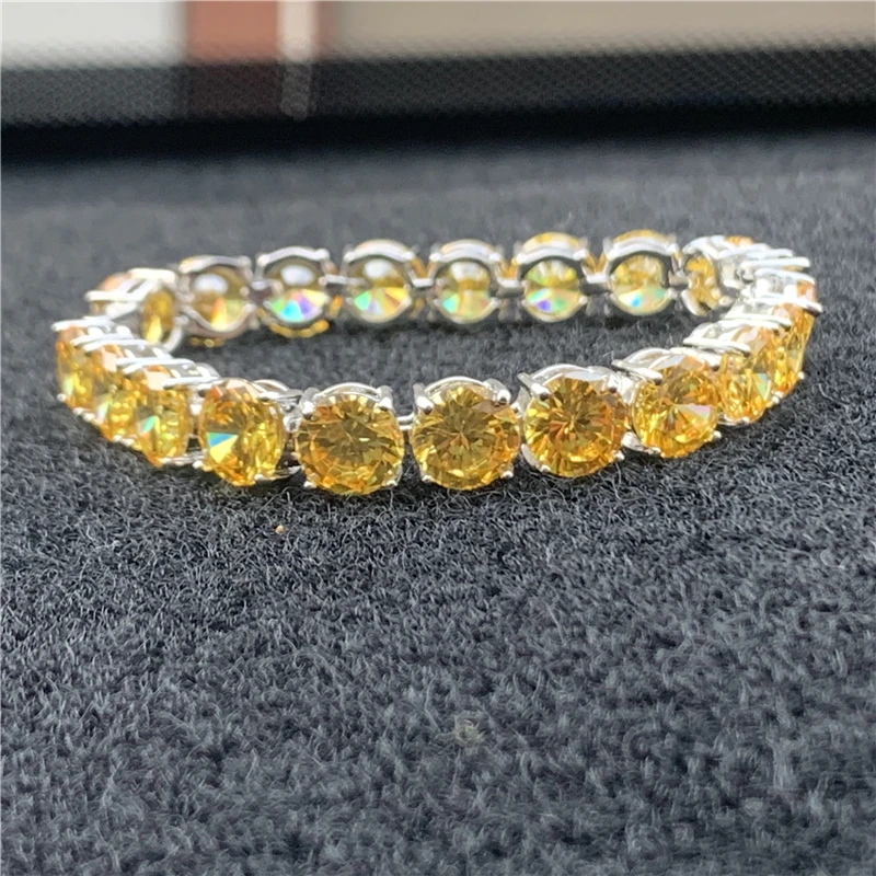 Luxury Tennis bracelet 8mm Yellow AAAAA Zircon stone White Gold Filled Party Wedding bracelets for women Fashion Jewerly Gift