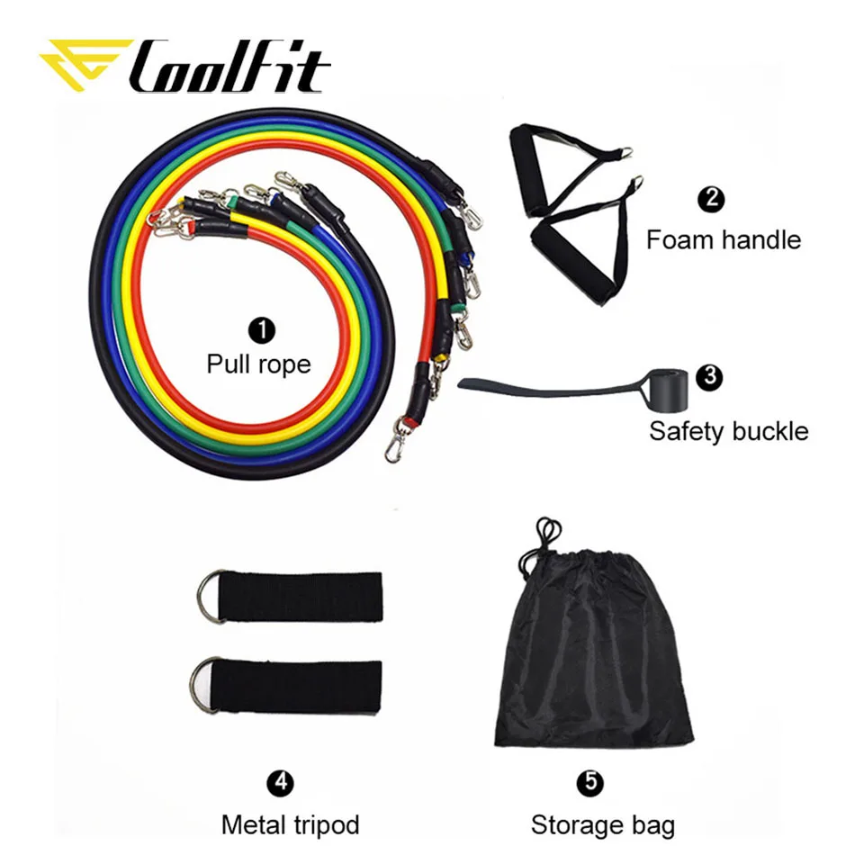 CoolFit 11PCS/Set Pull Rope Fitness Exercises Resistance Bands Latex Tubes Pedal Excerciser Body Training Workout Yoga