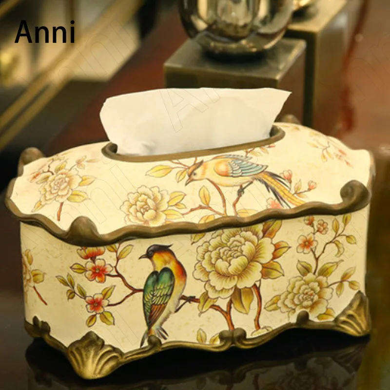 Creativity Painted Ceramic Tissue Boxes American Pastoral Hand Paint Flowers Birds Paper Towel Organization Porcelain Ornaments