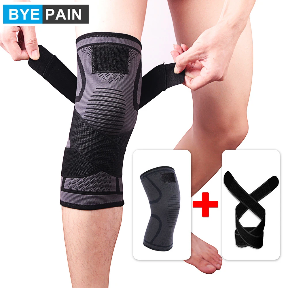 1Pcs Compression Knee Brace Support Non-slip Knee Sleeves Protector with Pressure Strap for Joint Pain Relief Injury Recovery