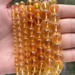 AAA Quality Citrines Round Beads Yellow Crystal Quartz Loose Stone Beads For DIY Necklace Bracelats Jewelry Making Strand 15