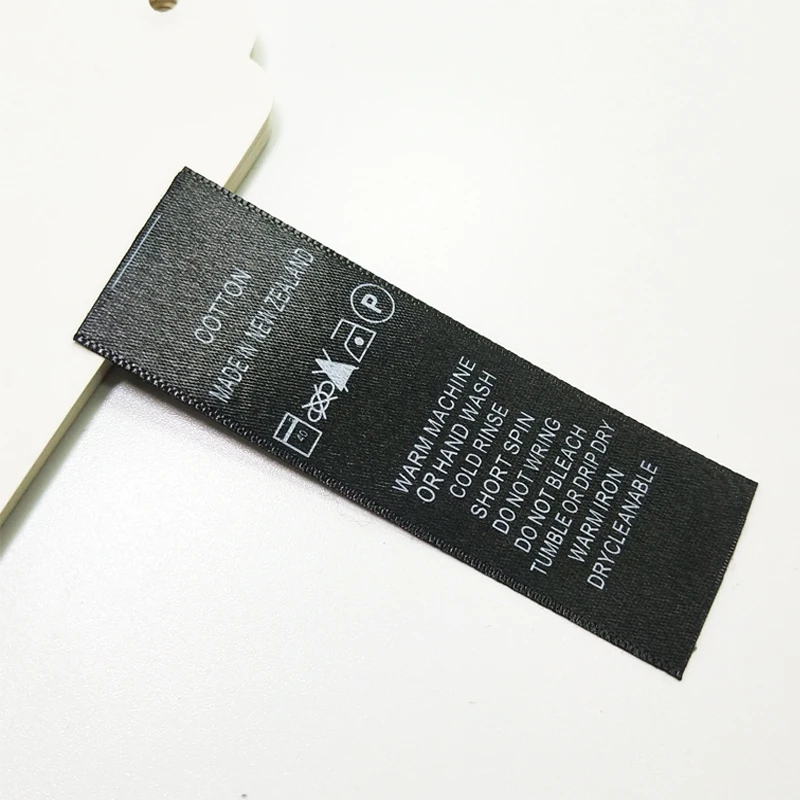 width3.5cm Black silk screen printing white silver polyester woven ribbon Lead the bid wash label care labels