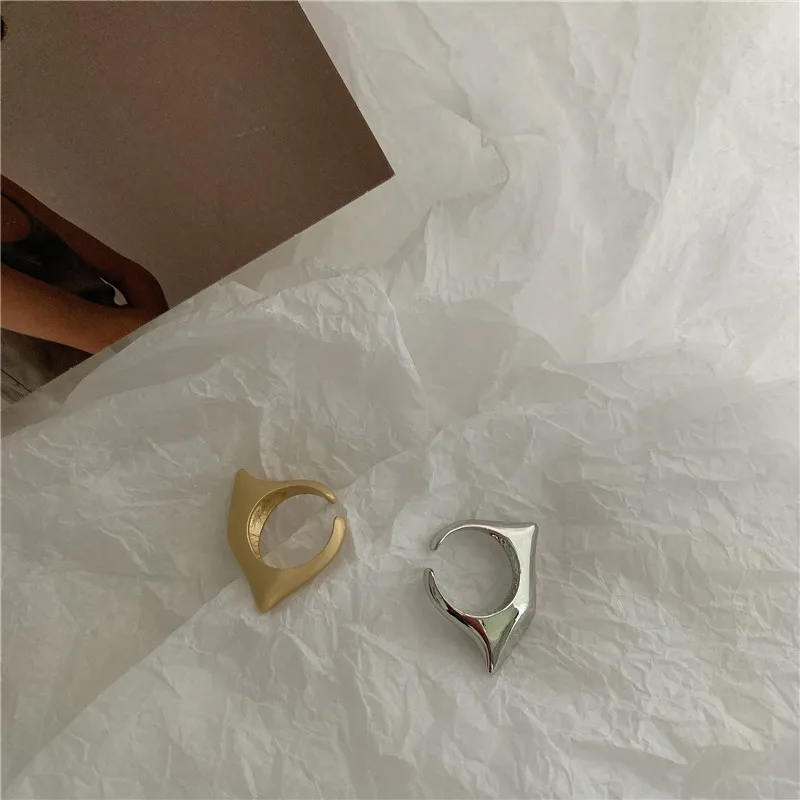 SRCOI Geometric Irregular Convex Retro Glossy Silver Color Matte Gold Metal Resizable Open Circle Ring Women Men Punk Jewelry