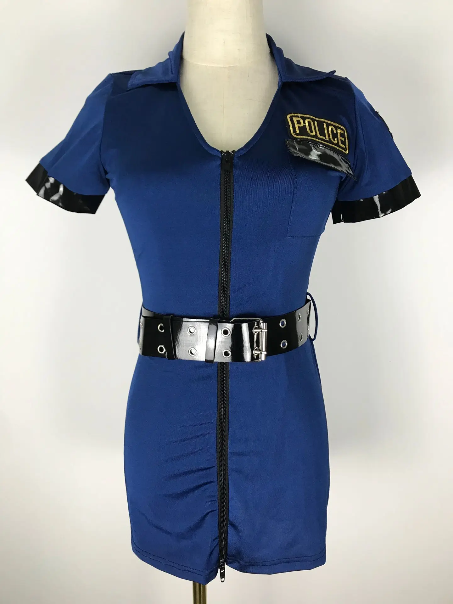 Blue Sexy Female Police Dress Cosplay Cop Officer Uniform Policewomen Costume Halloween Adult Women Police Fancy Party Dress