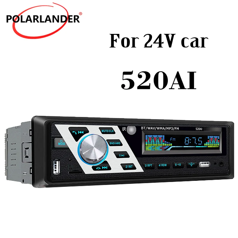 Car Radio 24V AUX FM USB TF Card Color Button OLED Autoradio 1Din ISO Interface MP3 Player U Disk 520AI Bluetooth 4.2 Hands-free