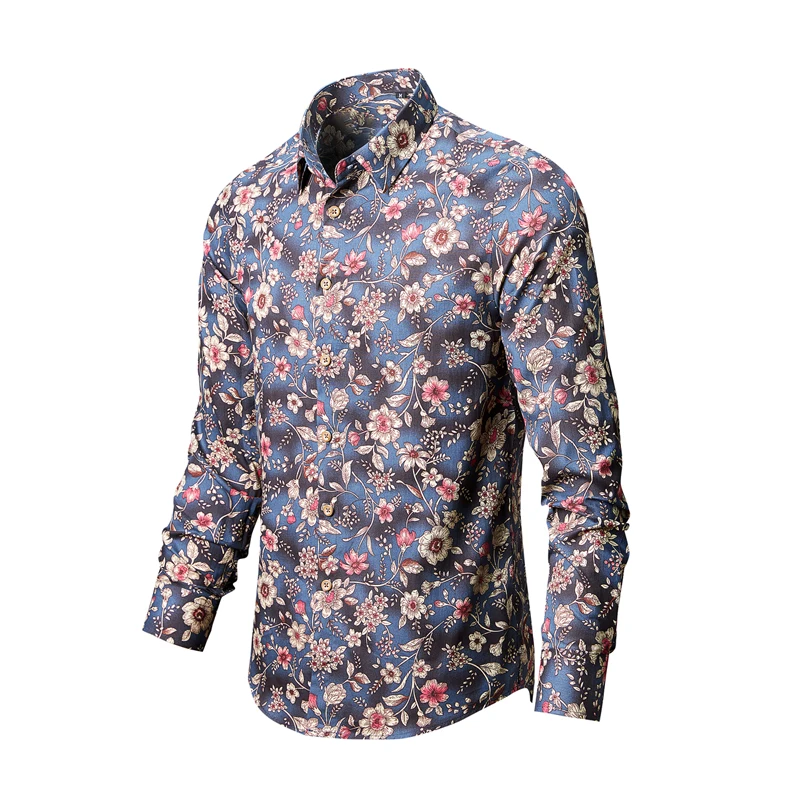 Man\'s shirts Cotton Vintage clothes flowers shirt Korean clothing men\'s fashion Beach Men\'s clothing Long sleeve shirt Top 1025