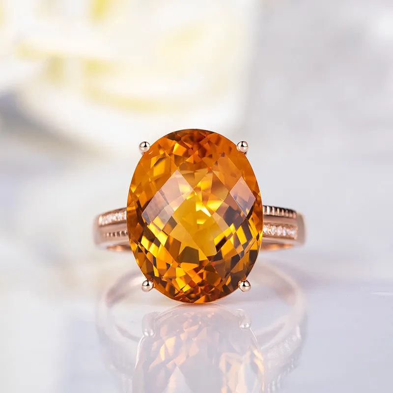 Fashion Yellow Crystal Citrine Gemstones Diamonds Rings for Women Rose Gold Color Jewelry Bague Bijoux Party Accessories Gifts