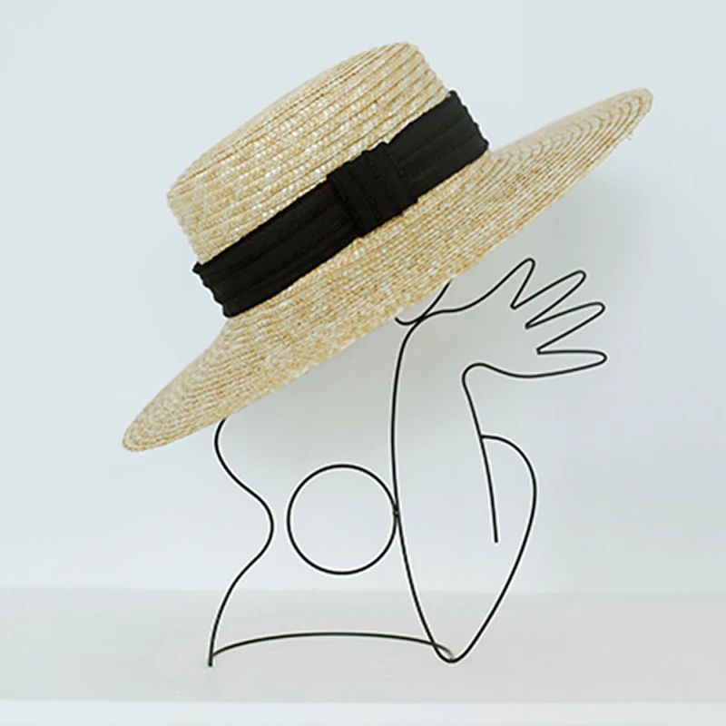 

Luna&Dolphin Women Summer French Style Nature Straw Hat White Ribbon Cap Temperament Flat Hepburn Big Eaves Sunhat Vacation