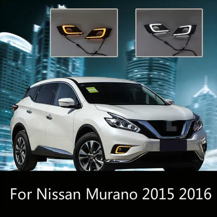 

1Pair 12V LED Car DRL Daytime Running Light with yellow turning signal lamp Fog light For Nissan Murano 2015 2016