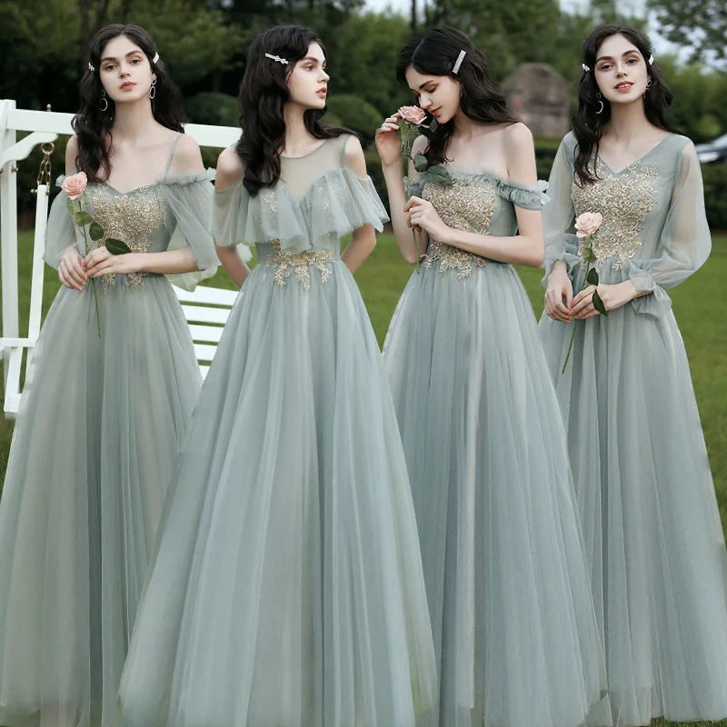 Vestidos de dama de honor con lentejuelas brillantes para mujer, línea A, fiesta de boda, vestidos de graduación, verde Aqua, largo hasta el suelo,