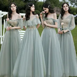 Shining Sequin Bridesmaid Dresses Appliques A Line Wedding Party Prom Gowns Aqua Green Floor Length Elegant Women Dress R019