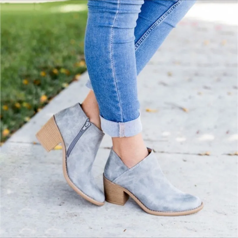 Autumn Women Shoes Retro High Heel Ankle Boots Female Block Mid Heels Casual Botas Mujer Booties Feminina Plus Size 2020