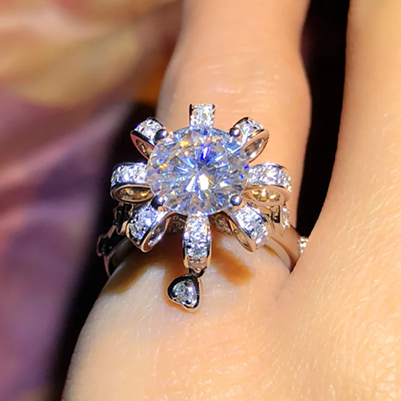 Elegant Flower Crown 1ct Lab Diamond Ring 925 sterling silver Bijou Engagement Wedding band Rings for Women Bridal Party Jewelry 4