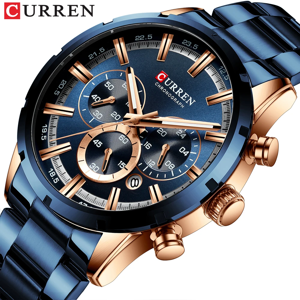 2022 New CURREN Top Brand Mens Watches Luxury Chronograph Sport Waterproof Quartz Watch Men Full Steel Business Clock Wristwatch