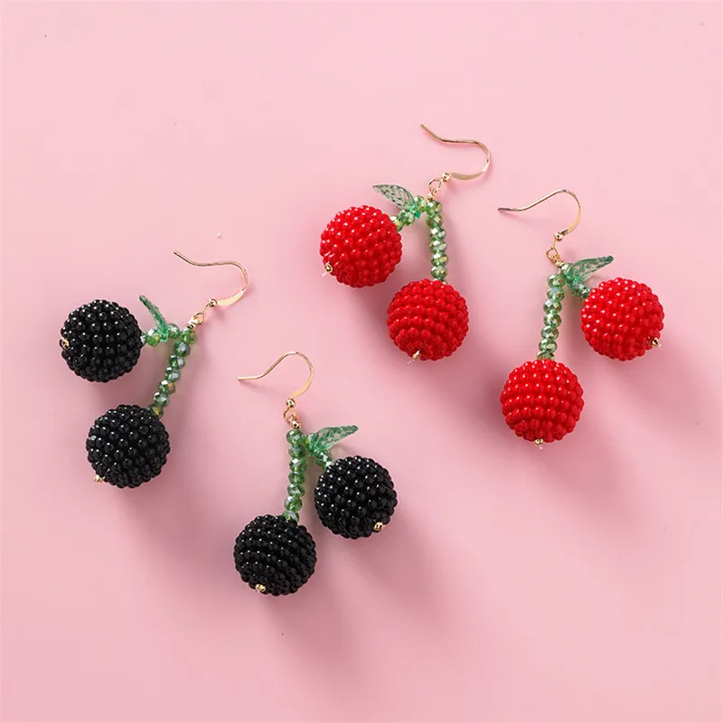 Red Cherry Drop Earrings for Women Cute Fruit Cherry Beads Pendant Earrings Sweet Gifts Girl Jewelry Bijoux