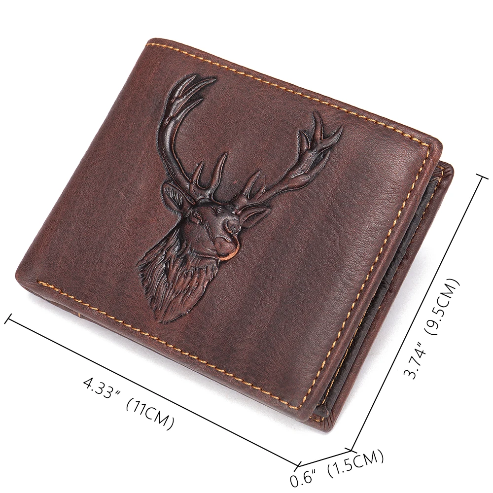 WESTAL Men's Genuine Leather Wallet High Quanlity Wallets Coin pocket  Zipper Purse For Deer Head Design Money Clips Short Purse