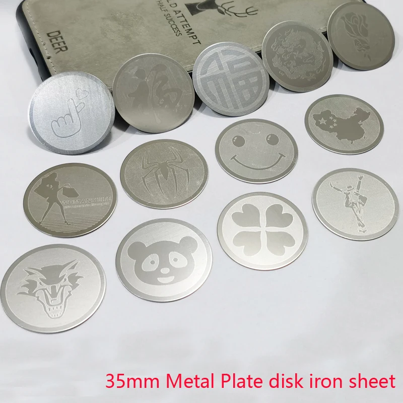 100pcs/lot 35mm Laser pattern Metal Plate disk iron sheet for Magnet Mobile Phone Holder iron Plate Sticker For Car Phone Holder