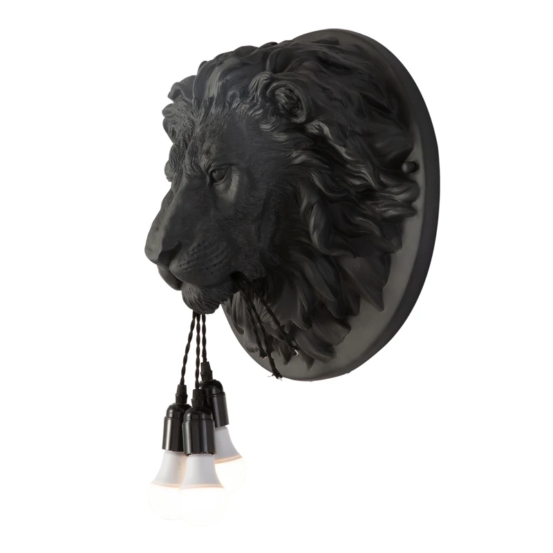 Nordic Animal Lion Head Shade Wall Lamps Living Room Study Bedroom Bar Bathroom Resin Decorative Wall Sconces Lights Lighting