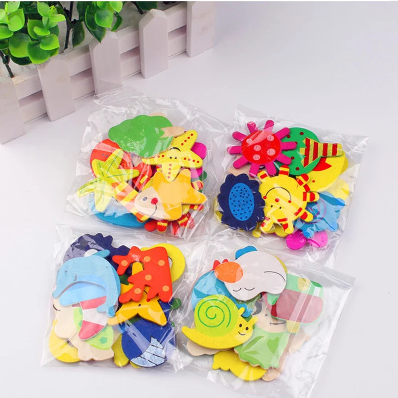 12Pcs Cute Animals Wooden Cartoon Fridge Magnet Sticker Cute Funny Refrigerator Toy Colorful Kid Toys For Children Baby Dropship