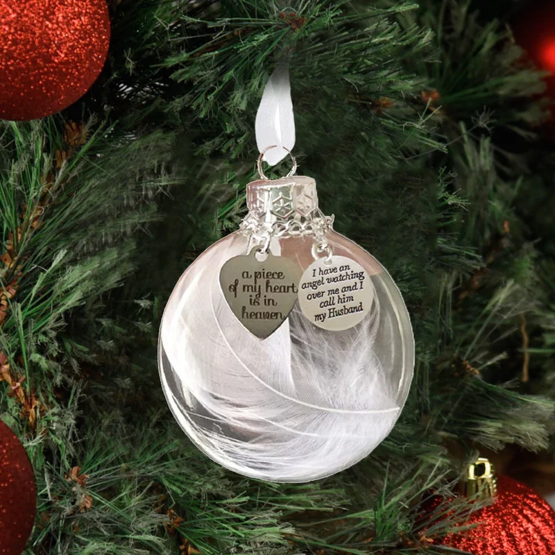 Christmas Angels In Heaven Pendants Memorial Ornament Feather Ball Christmas Tree Hanging Ornament Husband /wife Memorial Decor