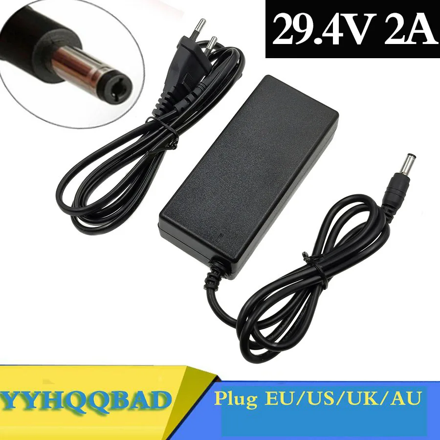 YYHQQBAD 29.4V 2A lityum pil şarj cihazı için 24V 25.2V 25.9V 7Series li-ion pil pil şarj cihazı DC5525 bağlayıcı