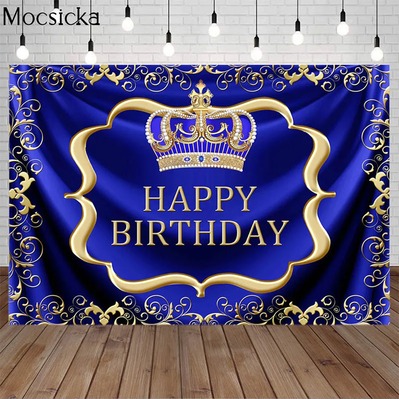 

Mocsicka First Happy Birthday Backdrop Royal Boy kids Little Prince Crown Decor Baby Shower Background Party Banner Photo Studio