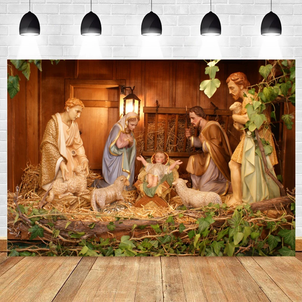 Christian Jesus Nativity Scene Baby Christmas Photography Backgrounds Customized Vinyl Photographic Backdrops For Photo Studio