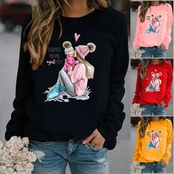 Super Mom Printed Hoodies Women Fleece Long Sleeve O Neck Loose Sweatshirt Girls Women Hoodie Pullovers   Winter Autumn