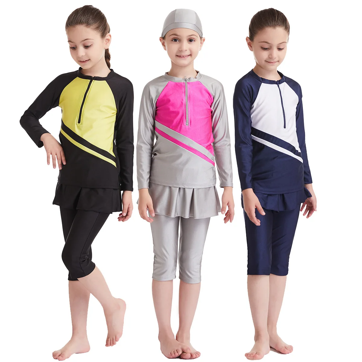 Kids Swimwear Muslimah Girls Swimsuits for Middle School Conservative Swimwears Arabic Burkini Hijab Bathing Suit Beachwear