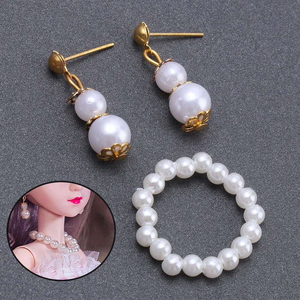 Handmade Exquisite Pearl Necklace Earrings Set Doll Jewelry For Doll DIY Toy Dolls Accessories