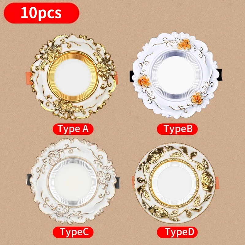 10pcs/Lot LED Downlight Indoor Ceiling Light Embedded Round Panel Light Spotlight Lighting European Style French Noble Gold