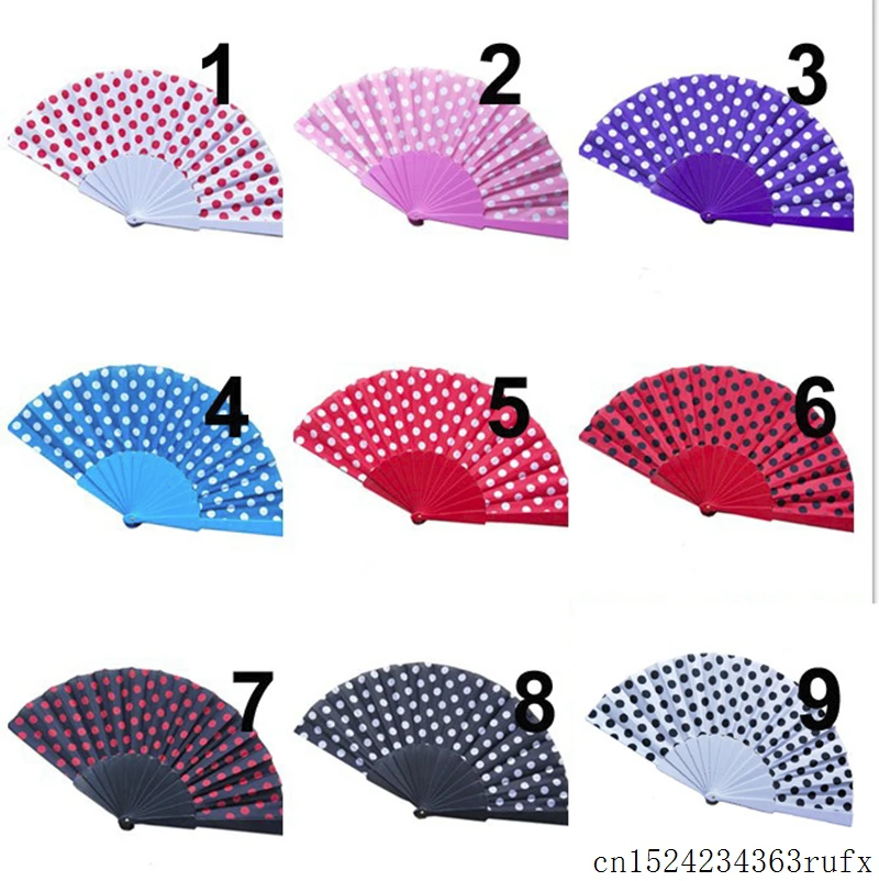 20 Pcs Polka Dots Design Hand Fans Spanish Style Folding Fans for Wedding Favors Party Gift with 9 Colors Available