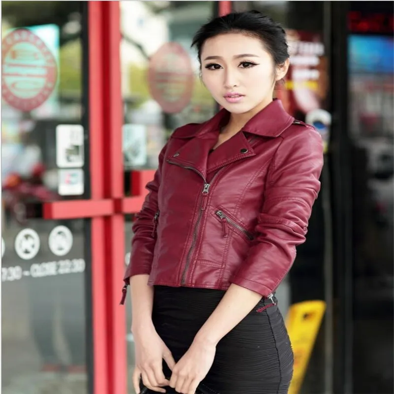 2019 nouveau printemps et automne veste en cuir femmes court mode mince rose chancelier petit manteau moto veste en cuir S-4XL