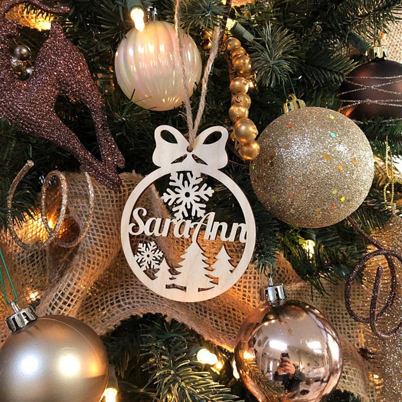 Ornements de Yammas personnalisés avec nom, ensemble facile à personnaliser, cadeau de face en bois PERBLY ALISÉ, démontrent de neige découpés au laser
