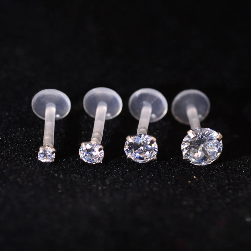 2Pcs Rainbow Clear AB Zircon Labret Monroe Lip Stud Rings