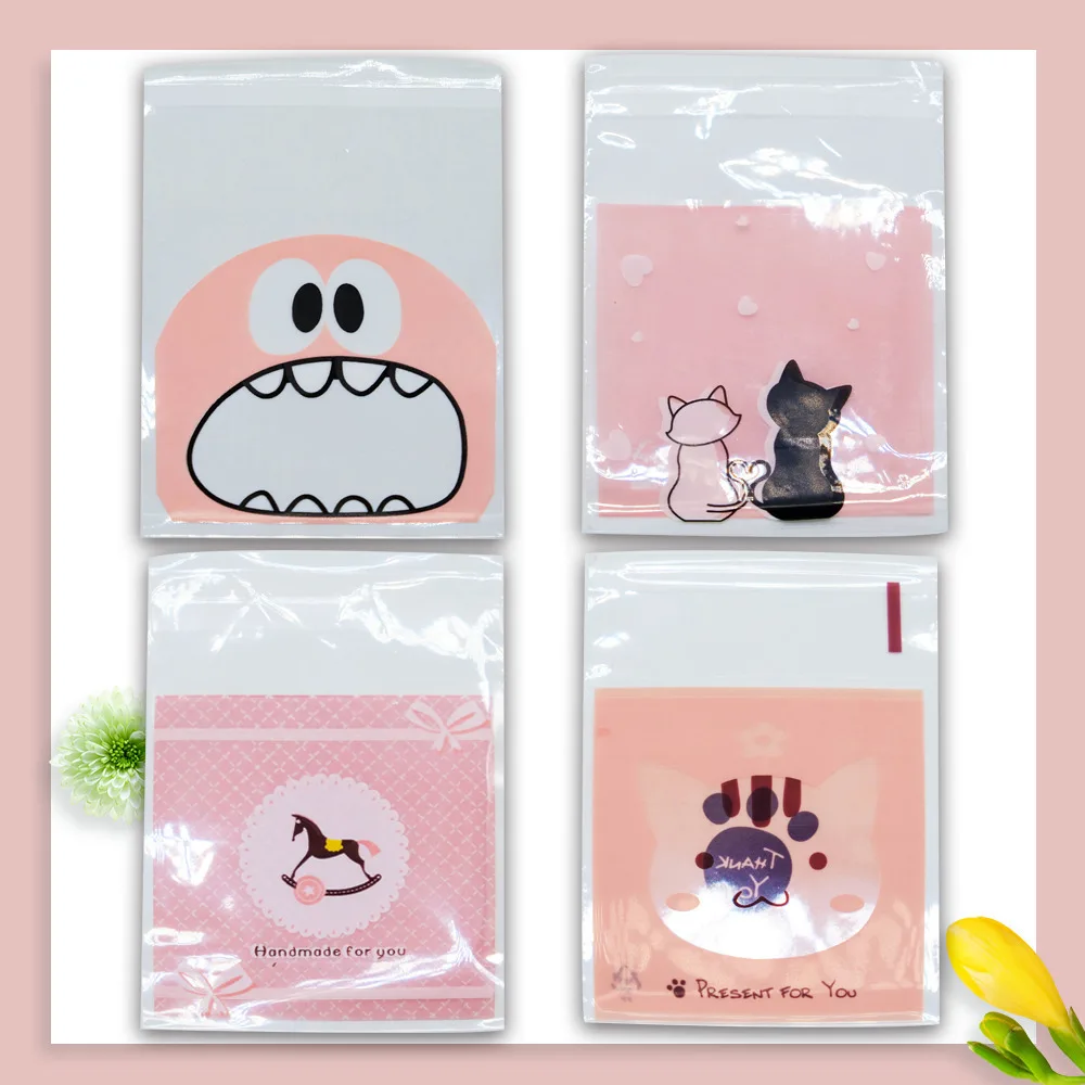 50/100PCS Plastic Candy & Cookie Self-sealing Bag Cartoon Biscuits Snack Baking Bag For Birthday Wedding Party Baby Shower Decor