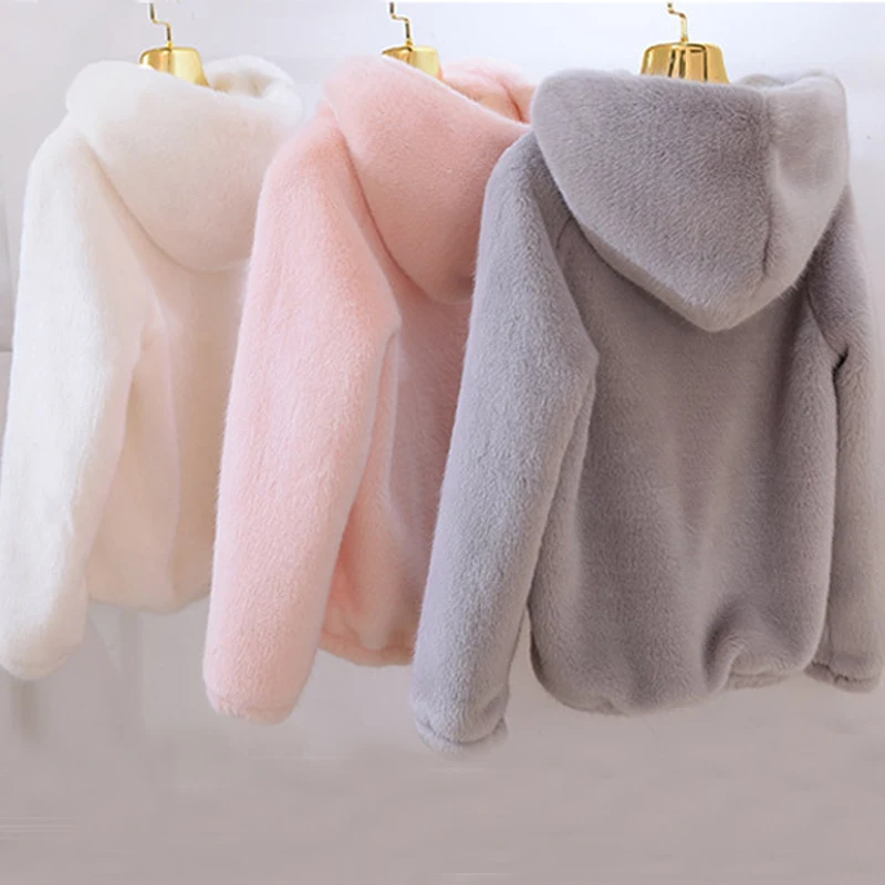 Rabbit imitation fur winter grass mink faux fur coat ladies artificial fur hooded soft plus size women\'s jacket red,4XL,5xl