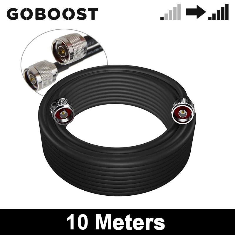 GOBOOST Black 10 Meters 5D Coaxial Cable With N-Male Connector For Cell Phone Signal Booster Amplifier repeater And Antenna