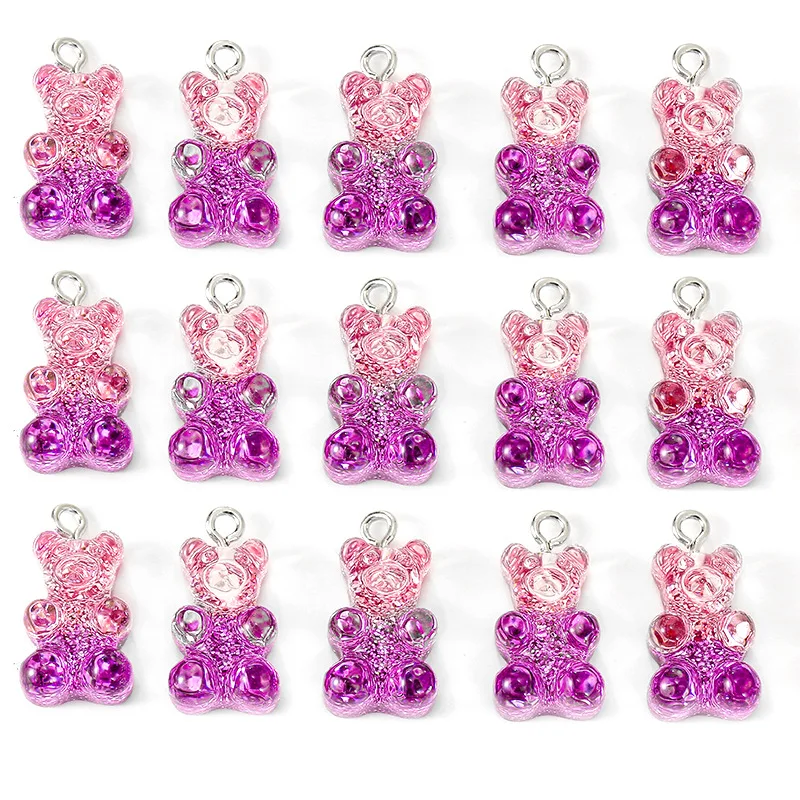 10Pcs 11x17mm Gradient Glitter Resin Bear Pendant Charms for Earring Bracelet Necklace Jewelry Making Diy Keychain Findings