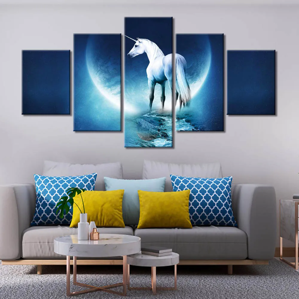 5 Piece Unicorn Animal Picture Wall Art Prints Modern Modular Cuadros Póster Home Decor Canvas Painting