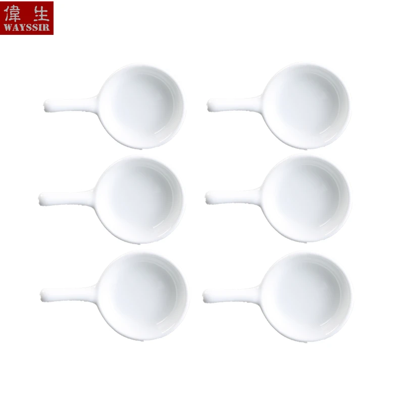 طبق بورسلين أبيض للمطعم، طبق على شكل مقلاة للوجبات الخفيفة، صلصة البوفيه، كعكة، طبق سيراميك، أدوات مائدة واسابي، 6 قطع #6