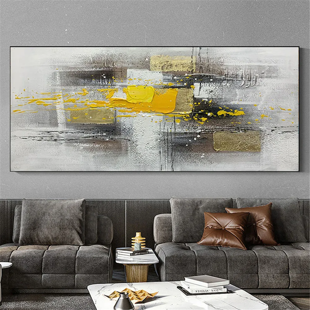 

Modern Living Room Decoration Wall Art Hand-Painted Oil Paintings Abstract Scenery Yellow Gray Texture Canvas Painting Picture