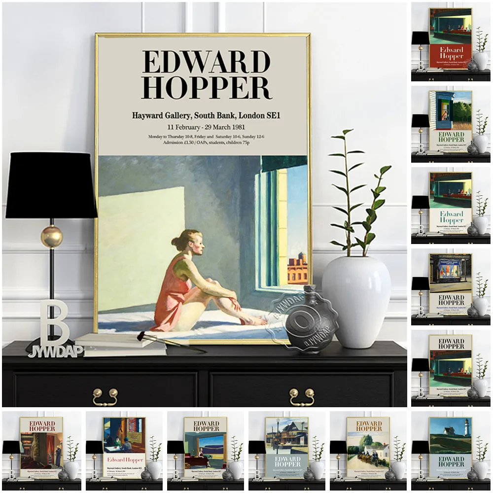 

Edward Hopper Exhibition Poster, Morning Sun Art Prints, Nighthawks Wall Picture, Contemporary American Life Landscape Wall Art